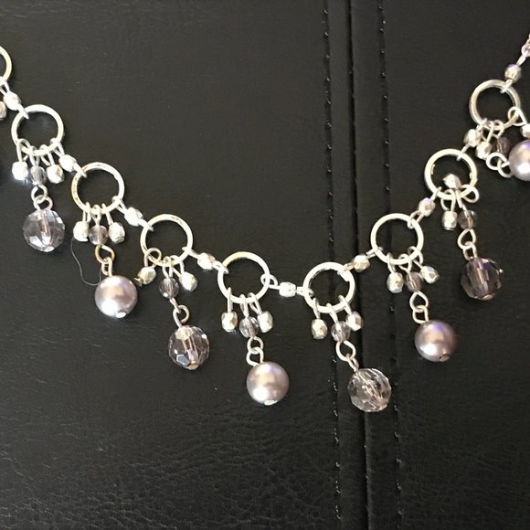 Women Necklace Silver Tone Fashion Jewelry Purple - Picture 6 of 9